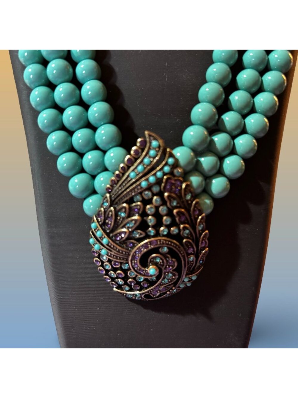 Heidi Daus Turquoise Bead Necklace & Swirl Pendant With Matching Earrings Set